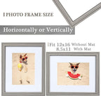 12x16 Picture Frame Grey Woodgrain 12 x 16 frames for Wall with Real Glass, 8.5x11 Frame Picture with Mat or 12x16 without Mat, Rustic Wooden Frame 12"x16" Art Frame Perfect for Gifts