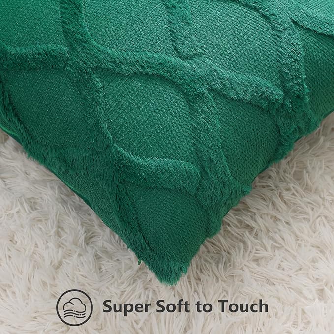 decorUhome Spring Throw Pillow Covers 12x20 Inch Set of 2, Soft Plush Faux Fur Wool Lumbar Green Couch Pillow Covers, Decorative Neutral Pillow Cases for Bed Sofa Living Room Home Decor