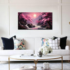 Landscape Wall Art for Living Room Bedroom Office Pink Wall Art Moon Lake Mountain Pictures Modern Artwork Framed Wall Decor Canvas Prints 20x40 Inch