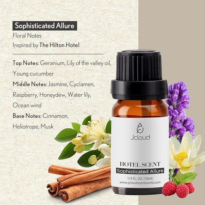 JCLOUD Sophisticated Allure Essential Oil - Inspired by Hilton Hotel Scent | Pure Aromatherapy Diffuser Oil with Jasmine and Cinnamon, Home Luxury Scents - 10mL