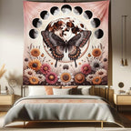 Ambesonne Boho Tapestry Queen Size, Springtime Butterfly Art with Delicate Floral Garden and Dreamy Moon Circle, Wall Hanging Bedspread Bed Cover Wall Decor, 88" X 88", Pale Ruby Dark Taupe