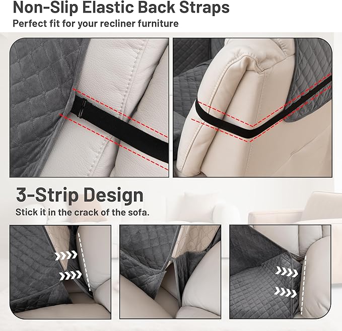 Reclining Sectional Couch Covers 100% Waterproof Recliner Cover Washable Velvet L Shape Recliner Sofa Covers for Dogs Pets Anti Slip Recliner Slipcovers with Pockets (5 Seat Sofa, Dark Gray)