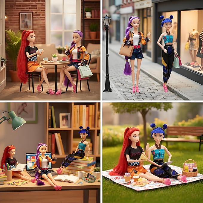 2025 New 11.5'' Demon Hunter Doll,Made to Move Demon Hunter Doll,Collectible Display Figure Dolls Set,Birthday Gifts for Kids Girls Fans (A-Purple Hair)