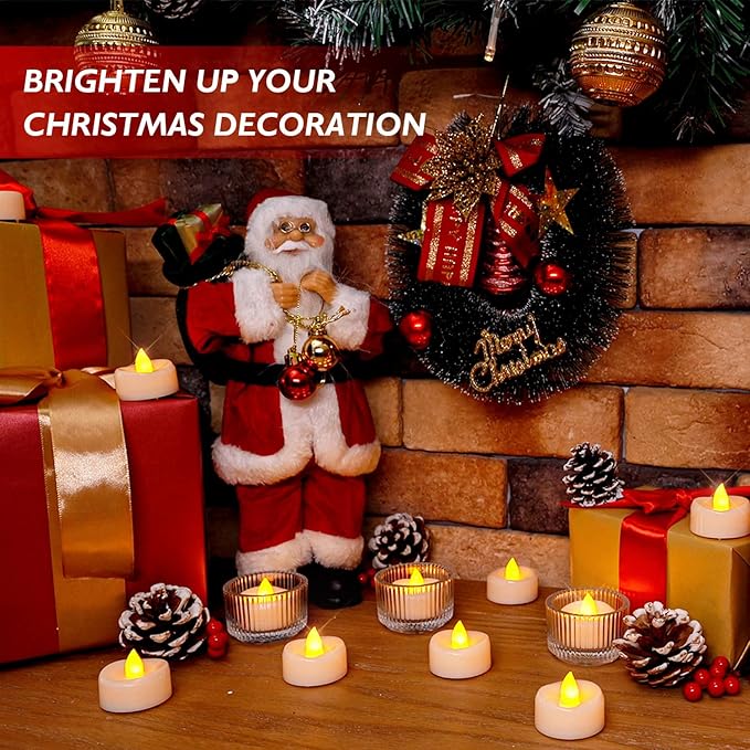 Flameless Candles, 100-Pack Tea Lights Candles Battery Operated Bulk, Flameless Tealight Candles, LED Tea Lights for Christmas Halloween Wedding Fall Decor, 1.5'' D X 1.25'' H, Warm Yellow