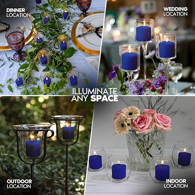 Candle Charisma Blue Unscented Votive Candles - 15 Hour Burn time - Set of 36 for Dinner, Wedding, Halloween and Holiday Decorations