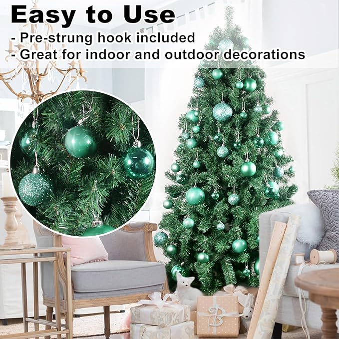 Teal 2.5" Christmas Balls Christmas Tree Decoration Ornaments Shatterproof Hanging Balls for Birthday Halloween Holiday Wedding Decorations Set of 18pcs