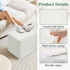 Rectangular Stuffed Pouf Ottoman with Foam Chunk Filling, Furry Fabric Design, Multi-Functional Floor Pouf for Living Room, White