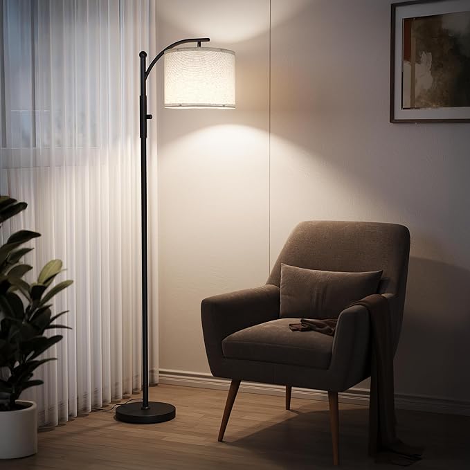SUNMORY Dimmable Arc Floor Lamps for Living Room, Stepless Dimming Modern Floor Lamp with 1000 Lumens Bulb, Metal Standing Lamp with Adjustable Hanging Lampshade, Tall Floor Lamps, Bedroom, Office