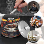 Girl Day Of The Dead Ashtray with Lid, Outdoor Ashtrays for Patio, Stainless Steel Ashtray Odorless Smokeless for Home Office Balcony