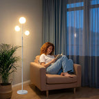 Fiqevs Dimmable White 3 Globe Floor Lamp with Frosted Glass Orb Shades and Bulbs Included, Elegant Mid Century Modern Standing Lamps, Tall Pole Light for Living Room Bedroom Office
