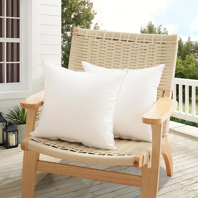 Oubonun 22x22 Outdoor Pillow Inserts (Pack of 2) - Square Waterproof Throw Pillow - Decorative Throw Pillows Insert for Couch Sofa Bed Patio Furniture - White Pillows