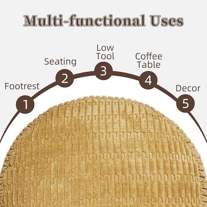 Unstuffed Pouf Ottoman Cover Soft Storage Extra Seat Farmhouse Comfortable Bohemian Poufs Accent Footrest 20x20x8 Inches for Living Room Bedroom Study Nook (Yellow, Round)