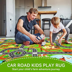 Kids Rug Play Mat for Toy Cars, 39.4" × 59" Farm Life Road Traffic for Playroom Kids Car Road Rugs Village Map Play Mat Non-Slip Washable Play Rug for Toddlers Boys Room Family Tummy Time Playtime