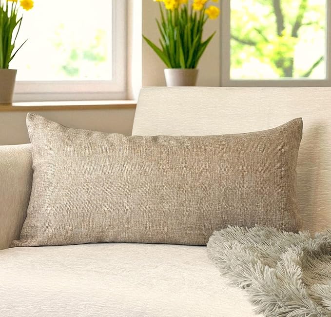 Aiking Home Woven Fine Faux Linen Throw Pillow Cover, Size 14"x26", Wheat
