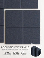 Bumusty Large Felt Bulletin Board, 36" x 24" Cork Board Alternative, 6-Pack Wall Tiles with 4-Compartment Design, 30 Push Pins, 40 Adhesive Tabs, Ideal for Office & Home Decor, Deep Charcoal Blue