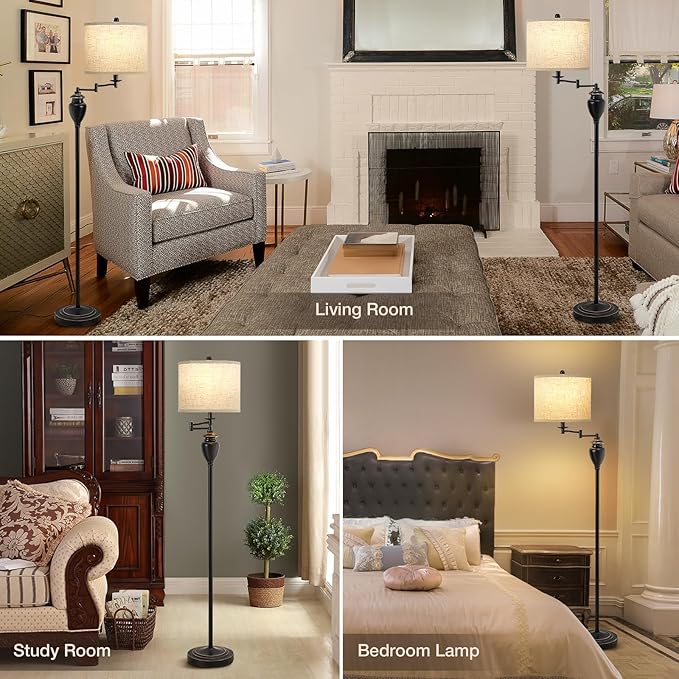 Floor Lamp for Living Room, Color Temperature 350° Adjustable Swing Arm Lamp Vintage Standing Lamp Traditional Farmhouse Standing Lamp Tall Lamp for Bedroom Office Home Nursery Study Room Hotel