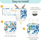 Blue Leaf Tropical Leaf Lamp Shade with Acrylic Bead Droplets, Drum Fabric Light Shade for Ceiling Pendant Table or Floor Lamps, Botanical Nature Home Decor, 15.7in