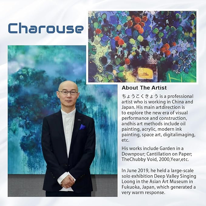 Charouse 1 Piece Framed Wall Decor Blue Green Abstract Eclectic Pastoral Vintage Artistic Wall Art for Living Room Office Bedroom Cafes Vibrant Spots Nature Architecture Pictures Christmas GIft Wall Decor 24*16 Inch