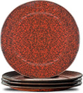 HASENSE Ceramic Dinner Plates Set of 4, 10 Inch Large Red Pasta Dessert Salad Serving Plates, Stoneware Steak Plate Set, Microwave and Dishwasher Safe