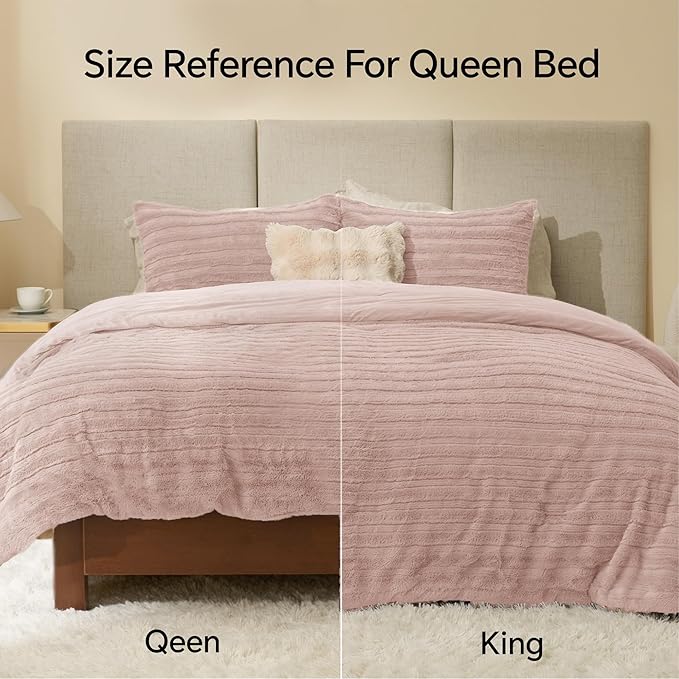 BEDELITE Fleece King Comforter Set -Super Soft & Warm Fluffy Pink Faux Fur Bedding, Luxury Fuzzy Heavy Bed Set for Winter with 2 Pillow Cases