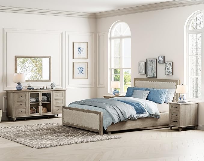 WAMPAT Set of 2 End Tables with Charging Station, Grey Side Table with Storage Cabinet & Drawer, Wooden Nightstands with Power Outlets & Type-C USB Port for Bedroom, Living Room