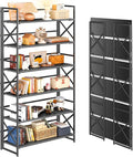 4NM Extra Wide 6 Tiers No Assembly Book Shelves, 61.8" H Folding Bookshelf Bookcase Open Industrial Foldable Shelves for Bedroom, Living Room, Home Office - All Black
