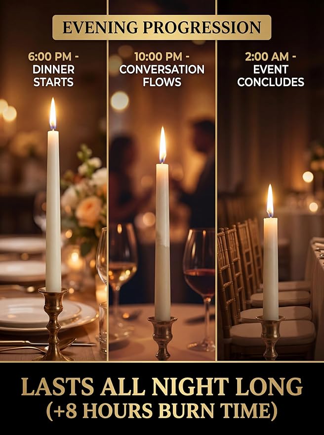 Premium White Taper Candles Stick | Bulk12 Pack | 9'' Inches | Dripless, Unscented, Smokeless Dinner Candlesticks | 7+ Hour Long Burning for Elegant Weddings, Parties & Home Decor