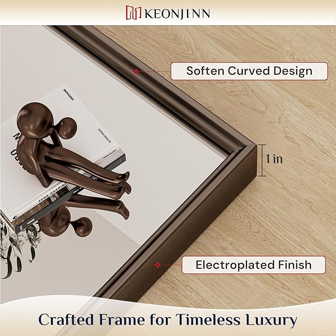 Keonjinn 16 x 20 Inch Small Stainless Steel Framed Mirror, Brushed Bronze Bathroom Vanity Mirror, Anti-Rust, Curved Edge, Shatter-Proof Tempered Glass, Square Rectangle Wall Mirrors for Over Sink