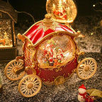 Christmas Snow Globe Carriage with Santa Claus – Vintage 8 Songs Musical Box, Automatic Snowfall, Led Light, USB or Battery Powered,for Christmas Festival Home Fall Decoration Gifts, Red