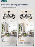 LEDIARY 30 inch Fandelier Caged Ceiling Fan with Light, Bladeless Ceiling Fan with Remote, Farmhouse Fan Lights Ceiling Fixtures for Kitchen, Bedroom, Outdoor(6 Speed, Timing)-Black
