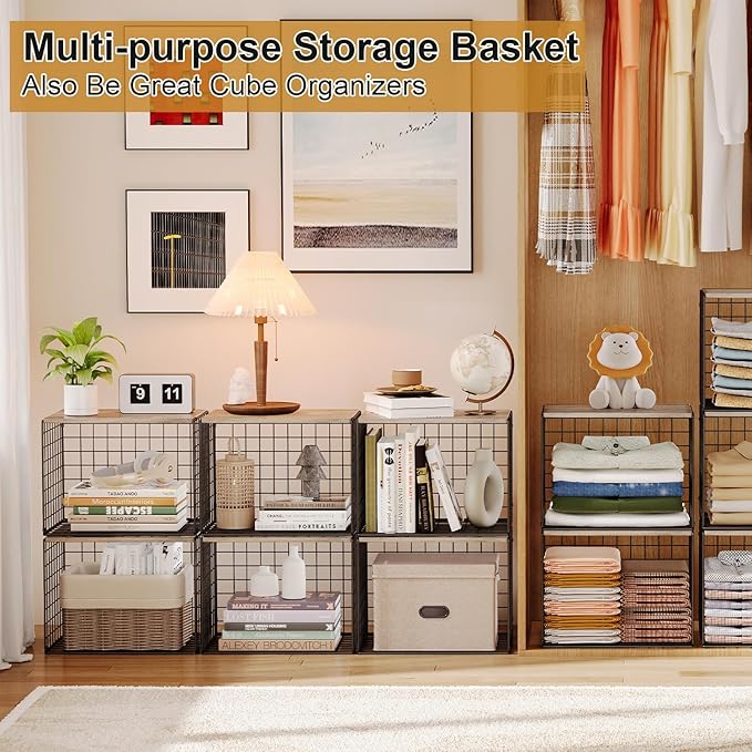 Widened & Heightened Closet Organizers And Storage Shelves With Top Board, Set of 3 Stackable Closet Shelf Organizer Storage Bin Basket For Clothes Sweaters,Space-saving, Sturdy,Wider Higher Size