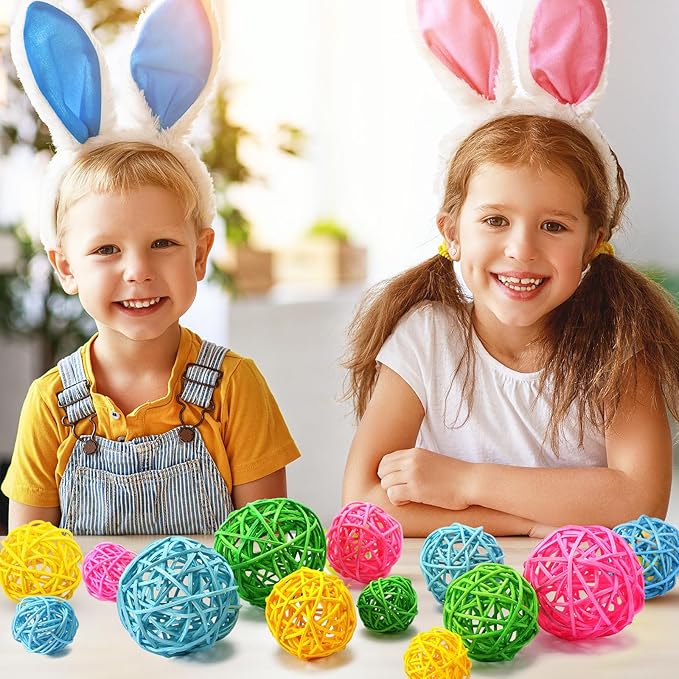 SANNIX 16 Pcs 3 Sizes Easter Rattan Balls Easter Vase Filler Decorative Balls for Bowls Easter Wicker Balls for Decorating Home Table Decor Hanging Ornaments