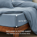 Bedsure Duvet Cover Queen Size with Fitted Sheet - 4 Pieces Prewashed Cotton-Like Polyester Extra Soft Bedding Set, Includes 1 Duvet Cover 90x90 Inches, 2 Pillow Shams, 1 Fitted Sheet, Mineral Blue