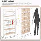 4NM Extra Wide 6 Tiers No Assembly Book Shelves, 61.8" H Folding Bookshelf Bookcase Open Industrial Foldable Shelves for Bedroom, Living Room, Home Office - Natural White