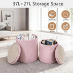 CAROLMADE Set of 2 Round Ottoman with Storage, Upholstered Vanity Stool Support 330lbs Multifunctional Coffee Table Ottoman Velvet Foot Rest Stool or Living Room Bedroom Dorm (Pink)