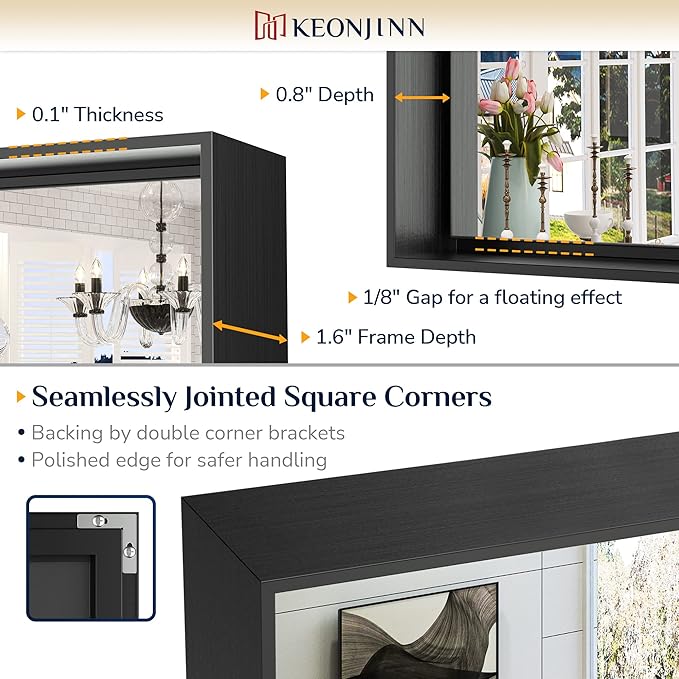 Keonjinn 30 x 30 Inch Black Bathroom Mirror for Over Sink Square Wall Mirror Matte Black Metal Framed Mirrors, Modern Farmhouse Rectangle Mirrors with Aluminum Alloy Frame(Horizontal/Vertical)