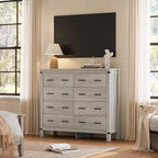 LINSY HOME Farmhouse 8 Drawer Double Dresser for Bedroom, 50” Wide Rustic Wood Chest with Deep Drawers, Modern Dressers with Storage and Metal Handles for Closet, Living Room, Hallway, Wash Grey
