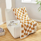 CozeCube Super Soft Fullfy Microfiber Reversible Knitted Blankets, Warm Cozy Fuzzy Plush Throw, Orange and White Checkered Throw Blanket for Couch Bed Sofa, 60" x 80"