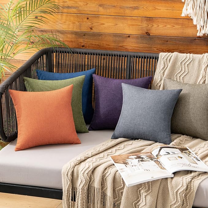 MIULEE Pack of 2 Decorative Outdoor Solid Waterproof Throw Pillow Covers Faux Linen Garden Farmhouse Cushion Cases for Patio Tent Balcony Couch Sofa 12x12 Inch Dark Grey