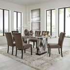 Signature Design by Ashley Jazmore Contemporary Velvet Upholstered High Back Dining Chair with Solid Wood Frame and Stitching Details, Set of 2, Dark Brown