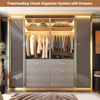 Closet System Set of 2, 4FT Closet Systems with 6 Wood Drawers, 48" Closet Organizer System with 2 Hanging Rods & 2 Shelves, Heavy Duty 48 Inch Walk-in Closet, Grey (48"L x 15" W x 80" H)