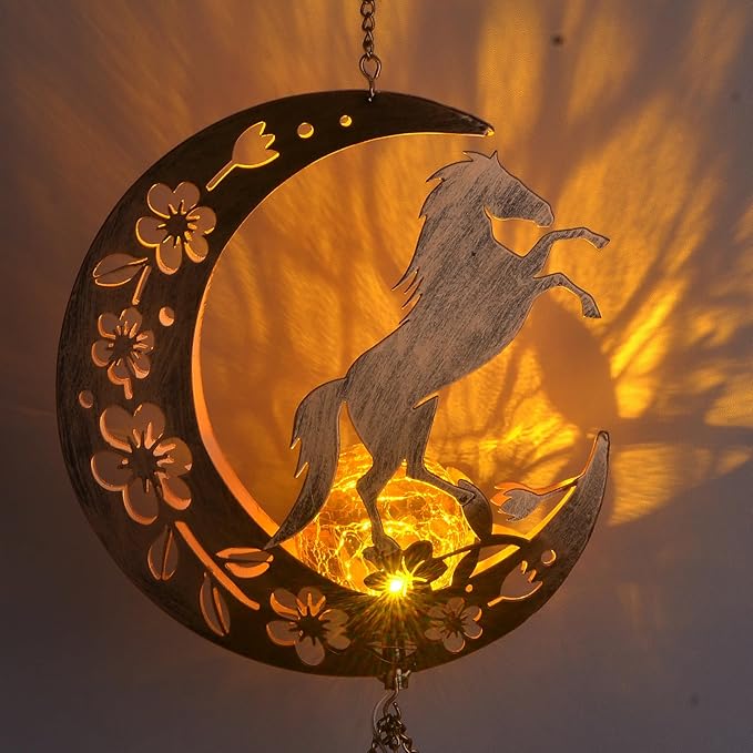 JOBOSI Moon Horse Wind Chime Decorative Gift, Solar Moon Horse Wind Chimes for Outside, Mother's Day Wind Chime, Gift for Women, Mom, Grandma, Outdoor Garden Lawn Yard Decor