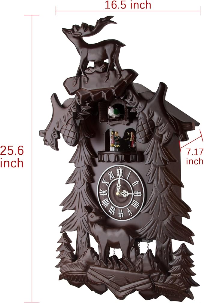 Kendal Vivid Large Deer Handcrafted Wood Cuckoo Clock with 4 Dancers Dancing with Music