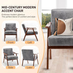 KEIKI Mid-Century Modern Accent Chair with Solid Wood Frame, Stylish Upholstered Armchair for Modern Retro Home Décor