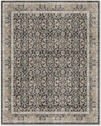 Washable 5x7 Area Rugs for Living Room, Boho Non-Slip Vintage Distress Rugs for Bedroom Dining Room Nursery Office, 0.3" Neutral Oriental Throw Thin Carpet with Cushioning Pad, Black/Brown/Blue/Multi