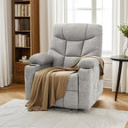 MCombo Power Lift Recliner Chair with Extended Footrest for Elderly People, Fabric 7287 (Light Grey, Medium)