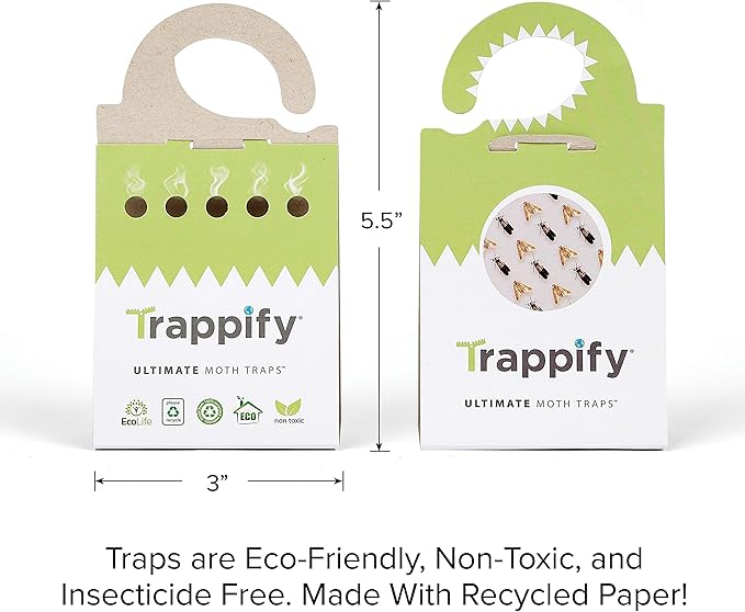 Trappify Ultimate Adhesive Moth Traps for Clothes - Monitoring Pantry Moth Traps for Home, Kitchen, Closet, Cabinet, Storage Rooms, Cupboard |Easy Setup (12 Pack)