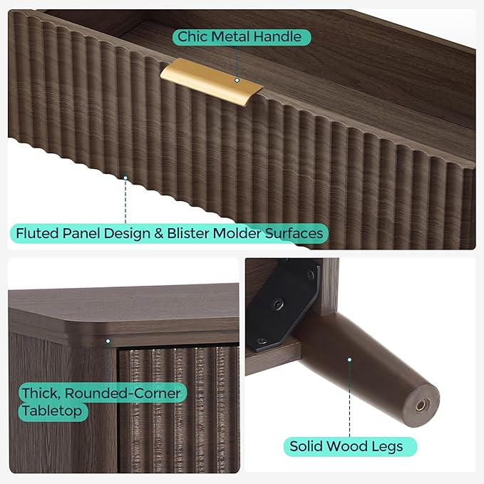 LINSY Fluted 6 Drawer Dresser for Bedroom, 54" Wide Mid-Century Modern Tall Chest of Drawers, Curved Corner Design, Storage Dressers with Deep Drawers, Large Accent Wood Cabinet for Bedroom, Walnut