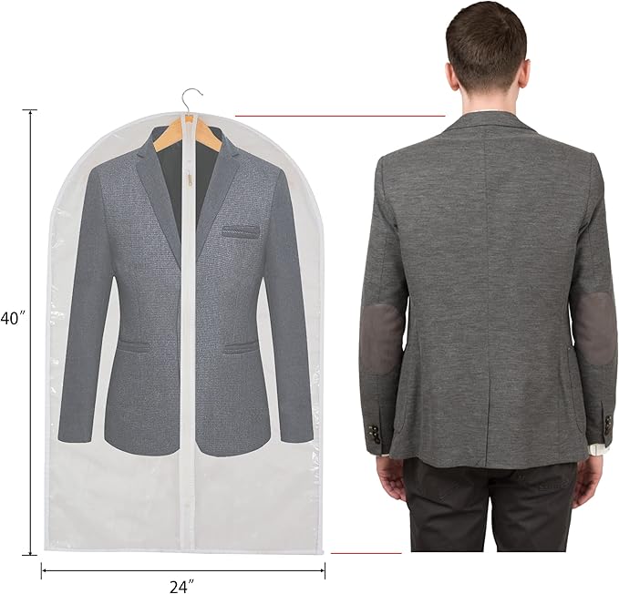 Clear Garment Bag Suit Bags for Closet Storage, Vinyl Garment Bags for Hanging Clothes, Coat Covers for Closet with Zipper and Plastic Garment Bags for Hanging Clothes - 24'' X 40''/12 Pack