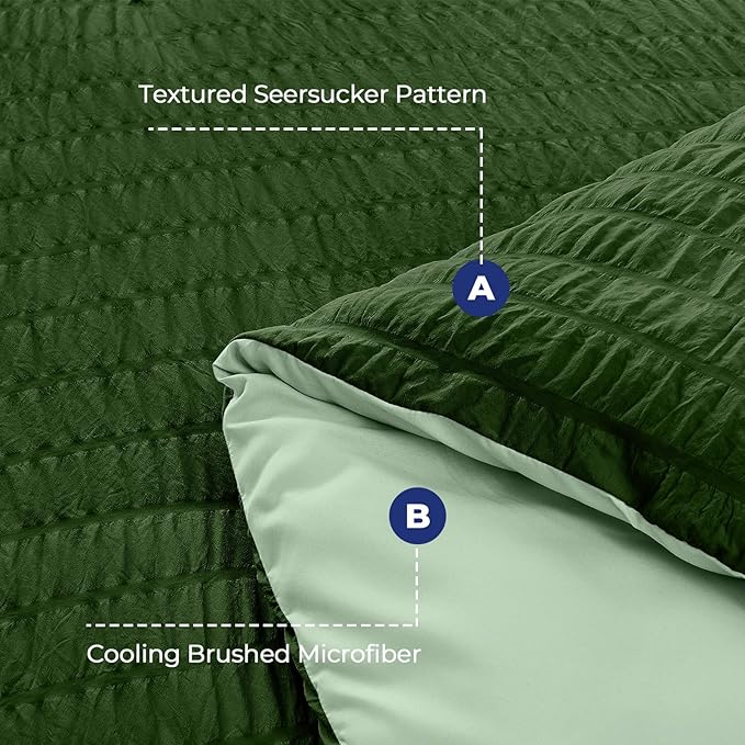 HYMOKEGE Dark Green/Sage Green Twin XL Comforter Set Seersucker 5 Pieces, All Season Luxury Bed in a Bag for Bedroom, Bedding Set with Comforter, Sheets, Pillowcase & Sham